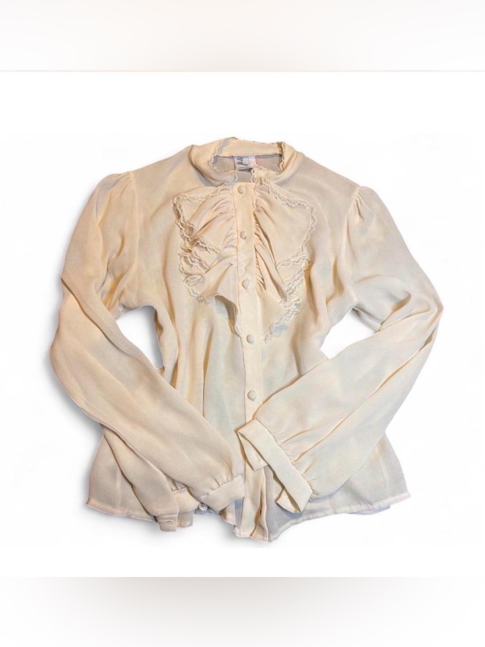 1970s Ivory Ruffle Front Womens Blouse